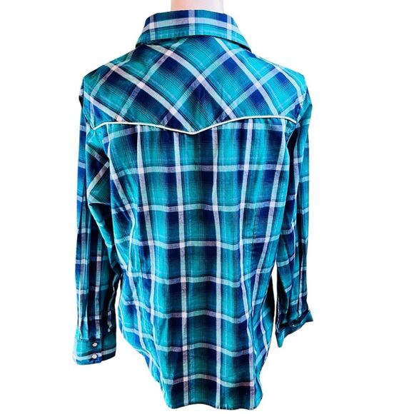 CUMBERLAND Green Blue Country Western Shirt 1X‎ Pearl Snap Long Sleeve Riding - Picture 8 of 14